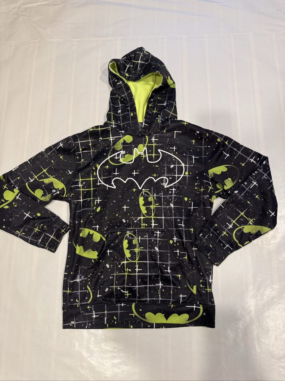 Boy’s Batman Zip-Up Hoodie – Black Neon Green – Size 8